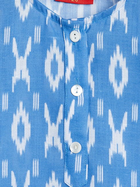 Vastramay SISHU Girls' Aqua Blue Ikkat Print Kurta Pant set